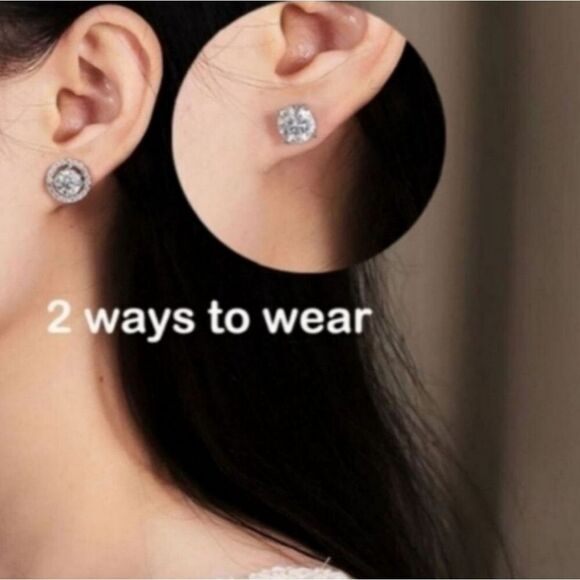 Certified 4.60ct Full Moissanite Removable Halo Luxury Stud Earrings UNISEX - Picture 6 of 7